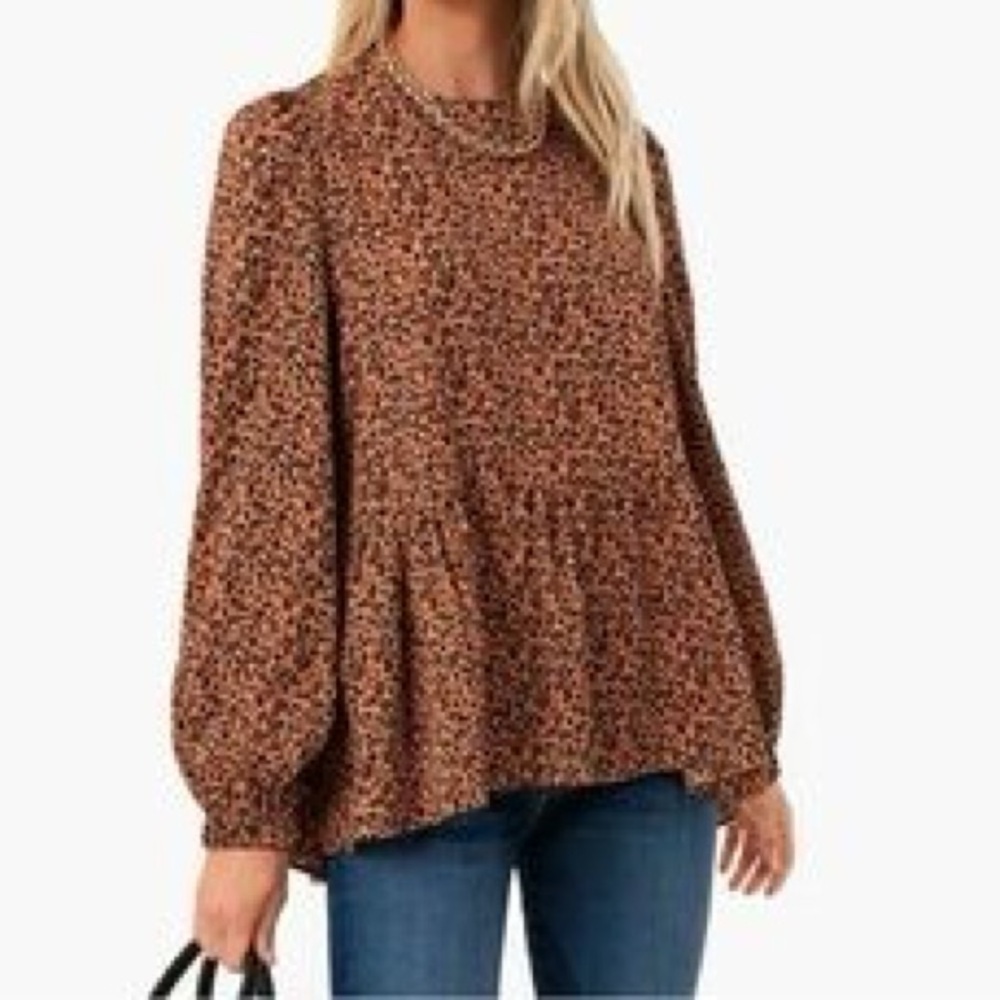Pomander Place Brown Floral Peplum Blouse